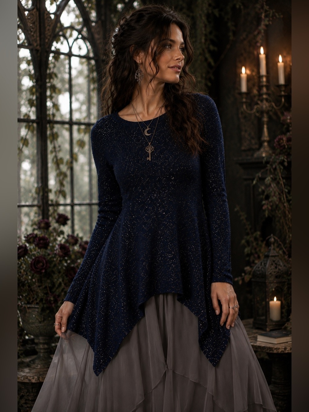 NWT Monroe & Main Sz M Midnight Blue Sequin Knit Handkerchief Top
Celestial Goth